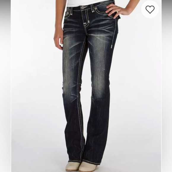 Big Star Liv Bootcut Jean Size 25R Darkwash Distressed - Picture 2 of 8